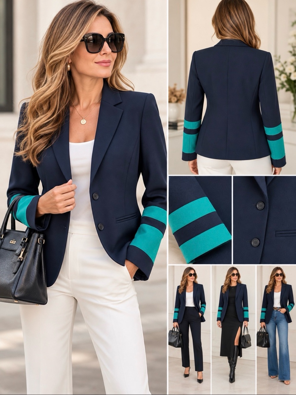 GAP Navy Blazer with Teal Stripe Cuffs